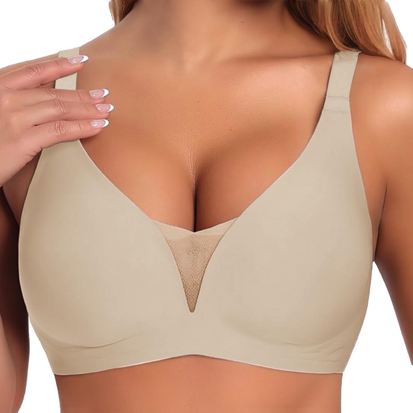 thumbnail image 2 of Sujetador con escote en V profundo para tallas grandes para mujer: sin costuras, sin aros, push up, nailon/spandex, tallas S-XL, 34-40 EE. UU., 2 of 4